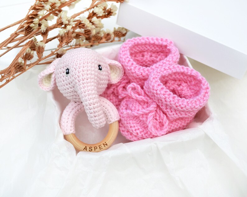 Elephant baby rattle toy Personalized gender neutral baby Etsy