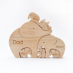 Wooden Elephants . Personalized Family of 7 gift . Family keepsake gifts image 2