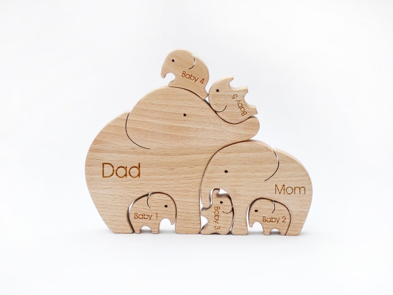 Wooden Elephants . Personalized Family of 7 gift . Family keepsake gifts image 2