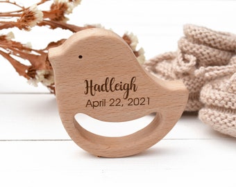 Personalized baby wood rattle and teether toy . Wooden birth stats baby milestone gift . New parents gift