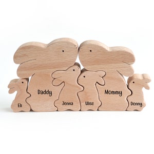 Wooden bunny family of 6 personalized gifts for mom. Pregnancy gift family of four . Family of three expecting parents gift