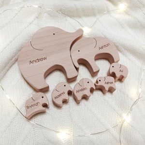 Wooden Elephants . Personalized Family of 7 gift . Family keepsake gifts image 3