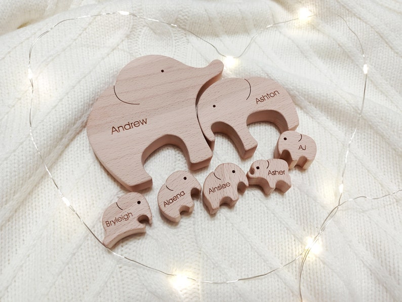 Wooden Elephants . Personalized Family of 7 gift . Family keepsake gifts image 3