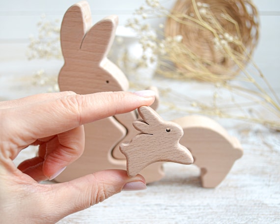 Puzzle lapin en bois cadeaux personnalisés pour maman. Décoration