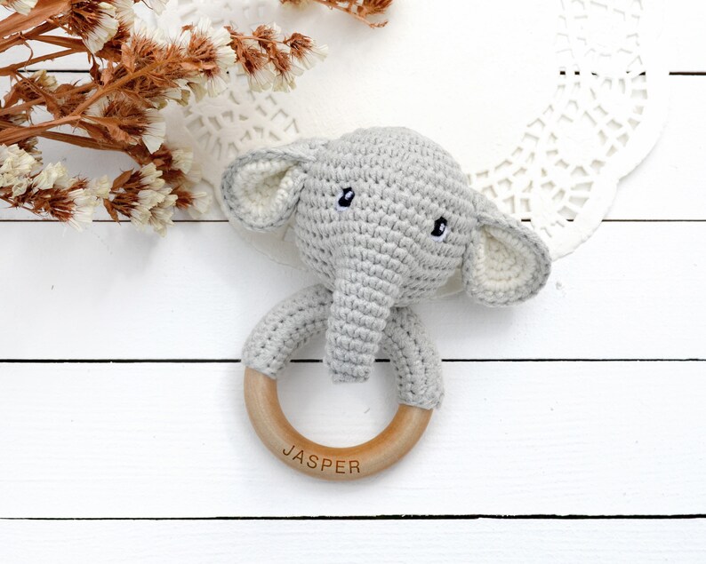 Elephant Baby Rattle Toy Personalized Gender Neutral Baby Etsy