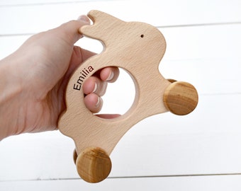 Personalized Wooden Bunny Push Toy: Baby's First Easter Gift