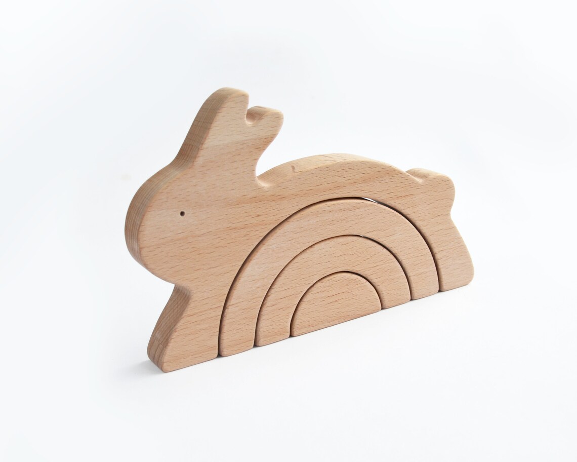Bunny Wooden Rainbow Stacker Toy . Personalized Natural Wood Etsy