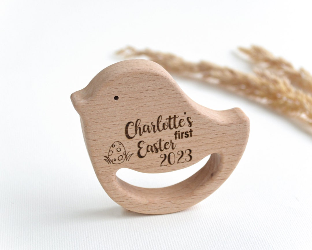 Personalized Wooden Bird Rattle Baby's First Easter . Baby Girl Easter ...