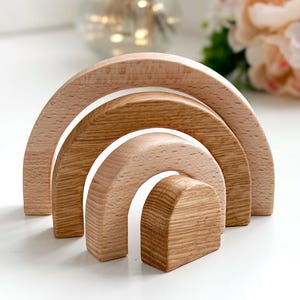 Wooden Rainbow Stacker: Neutral Nursery Shelf Decor