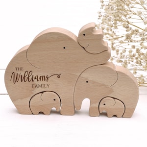 Wooden elephant family of 5 puzzle .  Pregnancy gift . Family Christmas gift