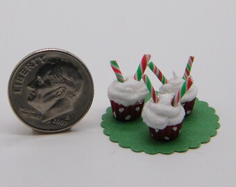 Dollhouse Miniature Christmas Cupcakes - Peppermint Sticks - 1:12 Scale