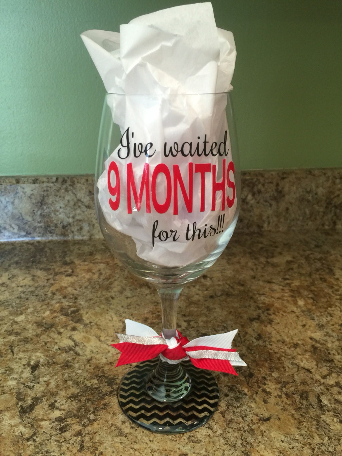 I've waited 9 months for this pregnancy Wine Glass w/ Etsy