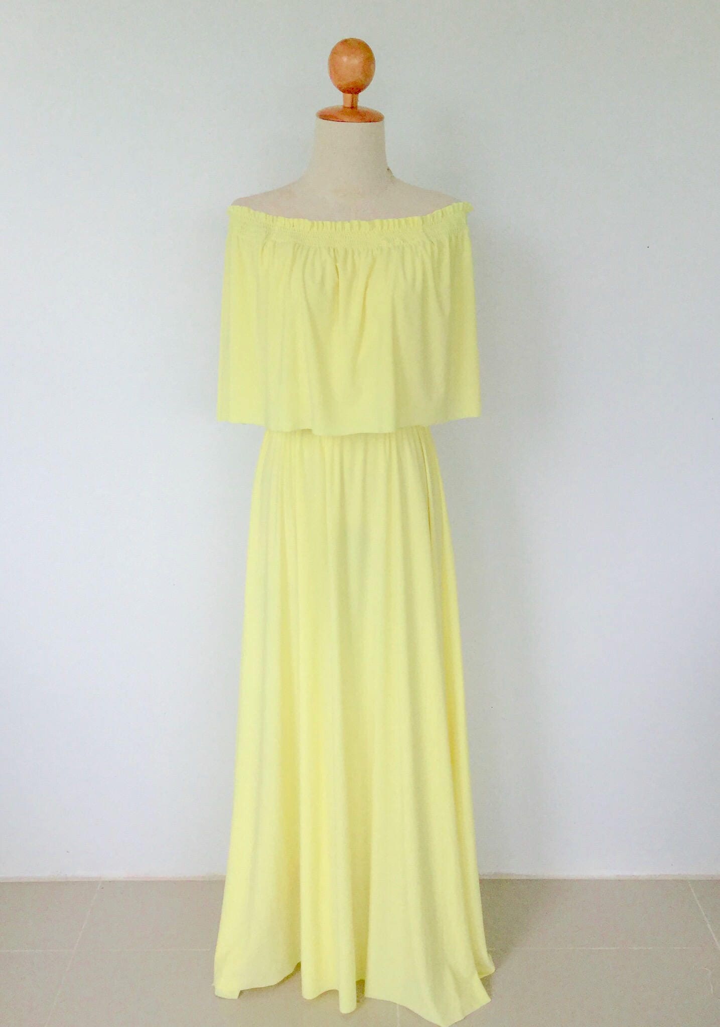 yellow off the shoulder maternity dress