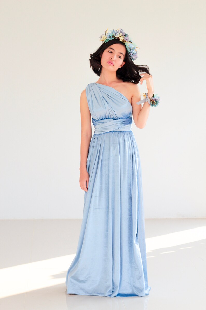 sky blue velvet dress