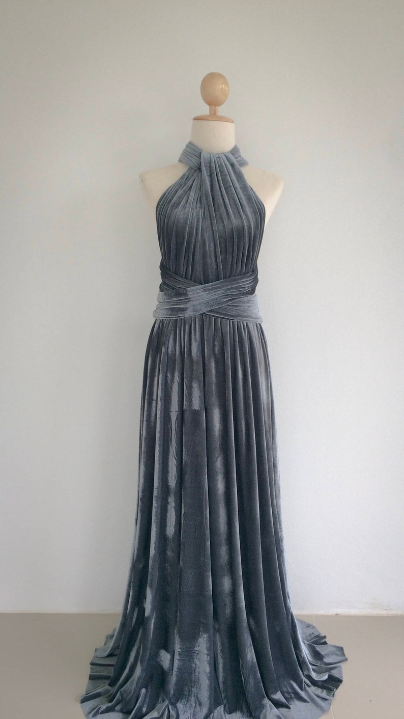 grey velvet bridesmaid dress