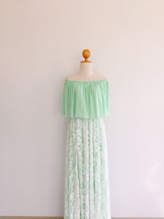 mint green off shoulder dress