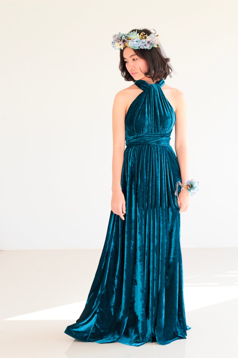 blue velvet bridesmaid dress