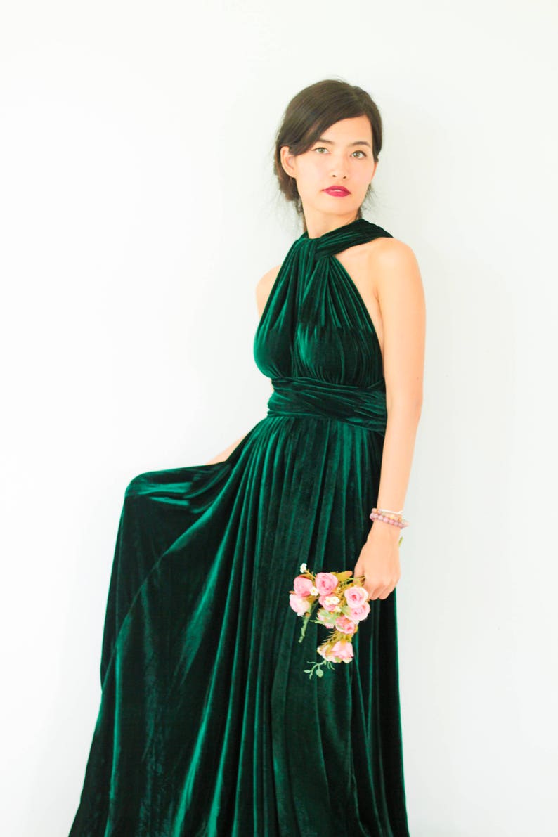 emerald green velvet prom dress
