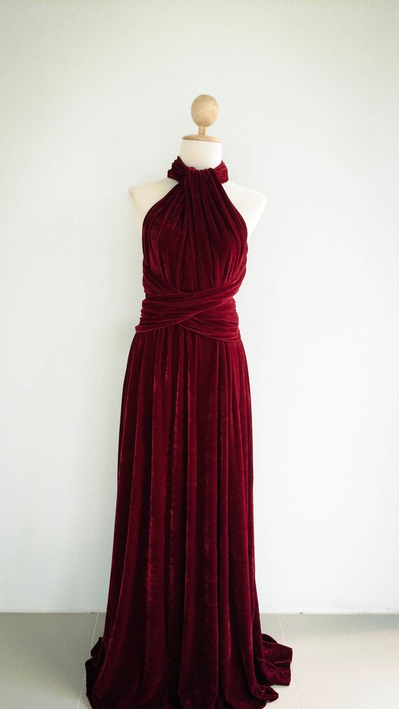 maroon velvet wrap dress