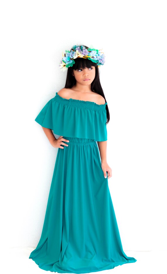 teal green flower girl dresses