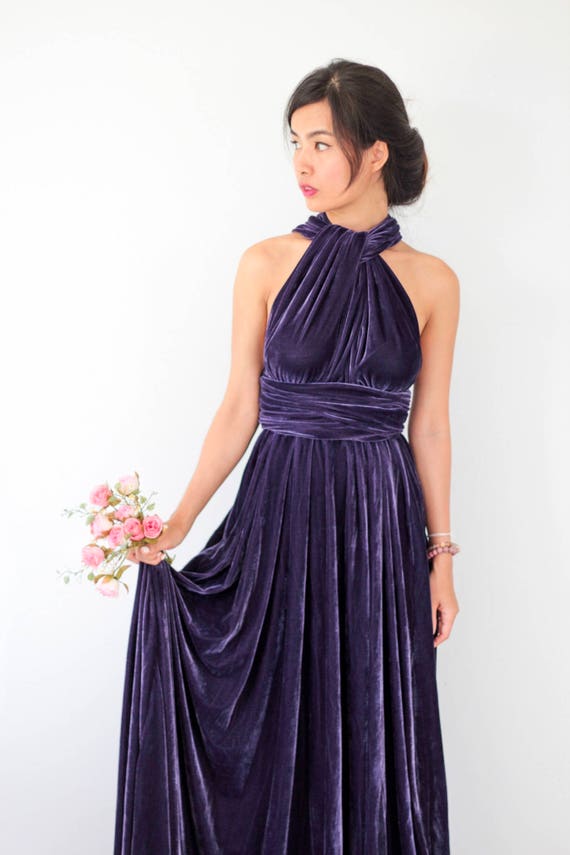 purple velvet bridesmaid dress