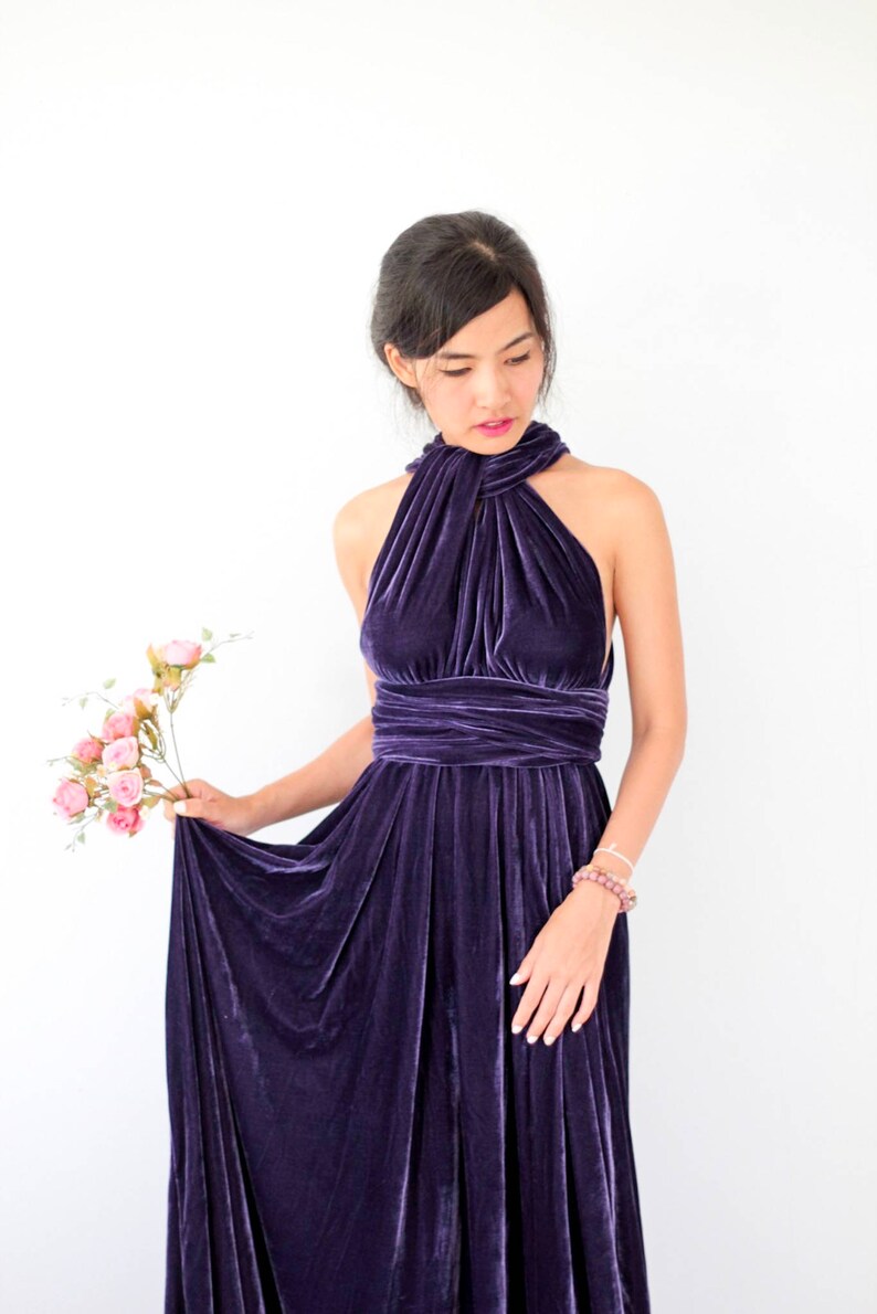 purple velvet bridesmaid dress