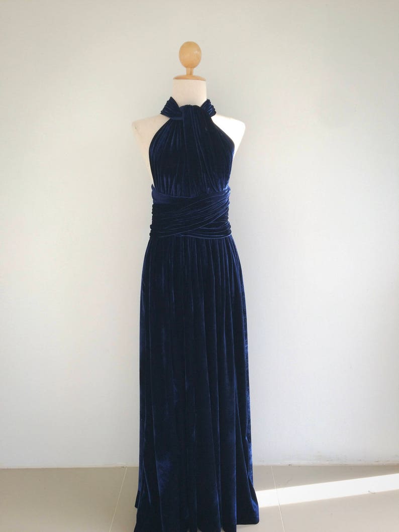 navy blue velvet bridesmaid dress