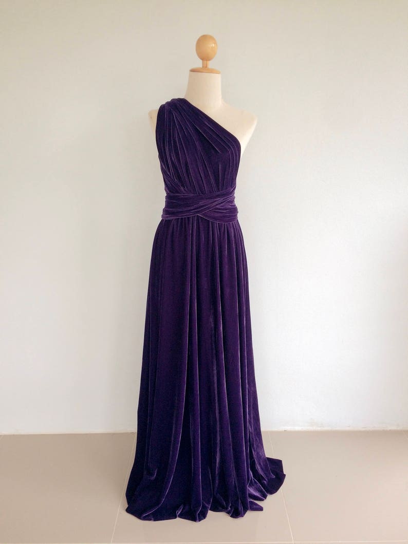 purple velvet bridesmaid dress