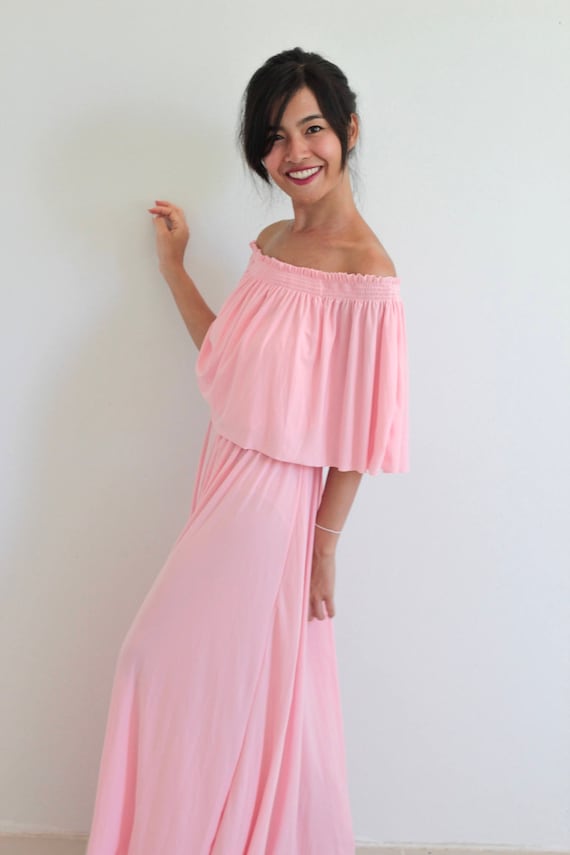 baby pink off the shoulder dress