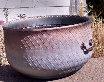 Re-Tired Silver Copper Brass Handle 15" Art Planter Upcycled gift rubber yard garden decor unique indoor pottery container flower pot patio