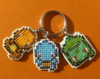 UPDATED with instructions! THREE Cross Stitch Kanto Starter Pokemon Double-Sided Pattern for DIY Keychains