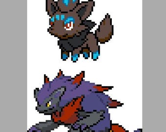 Shiny! Zorua, Zoroark Sprites Cross Stitch Pattern + bonus icons
