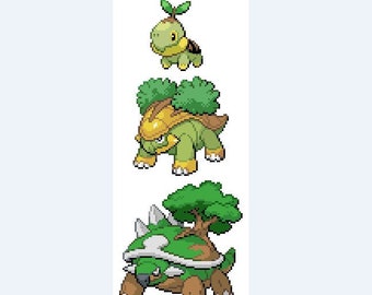 Turtwig, Grotle, Torterra Evolution Sprites Cross Stitch Pattern