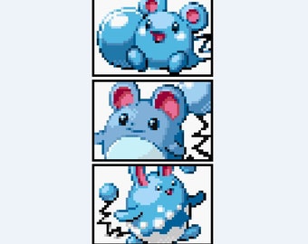 Azurill, Marill, Azumarill Pokemon Cross Stitch Pattern