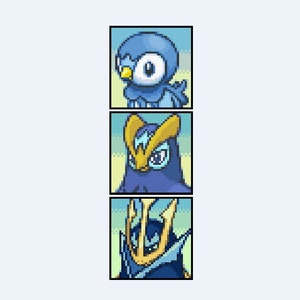 Piplup, Prinplup, Empoleon Evolution Ritratti Cross Stitch Pattern