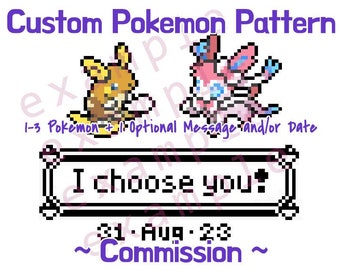 CUSTOM 2 or 3 Mini Pokemon Sprites + A Personalised Message/Date cross stitch pattern