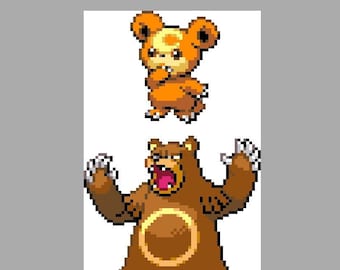 Teddiursa & Ursaring Full Sprites Cross Stitch Pattern