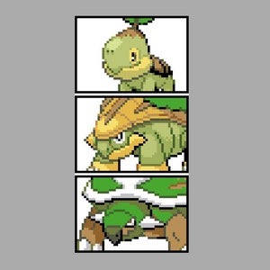 Turtwig, Grotle, Torterra Pokemon Cross Stitch Pattern + Icons