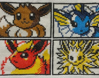 Eevee Vaporeon Flareon Jolteon Original Evolutions Cross Stitch Pattern