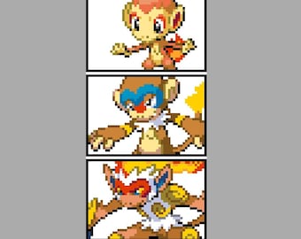 Chimchar, Monferno, Infernape Pokemon Cross Stitch Pattern + Icons