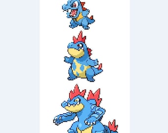 チコリータ、ベイリーフ、メガニウムの進化の精霊クロスステッチ