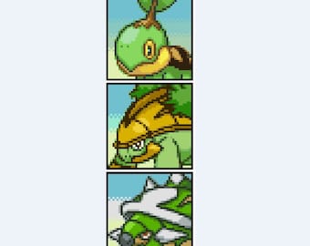 Turtwig, Grotle, Torterra Evolution Portraits Cross Stitch Pattern