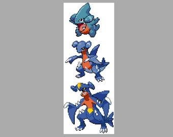 Gible, Gabite, Garchomp Evolution Sprites Cross Stitch Pattern