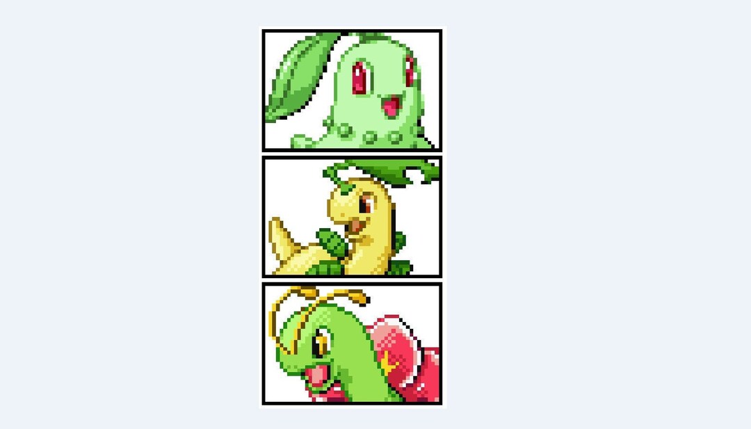 チコリータ、ベイリーフ、メガニウムのポケモンクロスステッチ