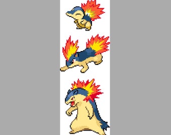 Cyndaquil, Quilava, Typhlosion Evolution Sprites Cross Stitch Pattern