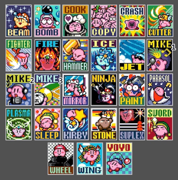 Kirby Super Star Ultra Kirby and Copy Abilities Bead Sprites