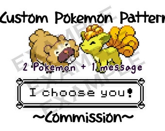 CUSTOM Two Pokemon Sprites + A Personalised Message cross stitch pattern