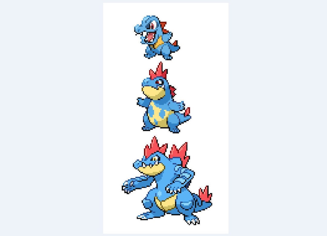 Totodile, Croconaw, Feraligatr Evolution Sprites Cross Stitch Pattern -  Etsy Israel
