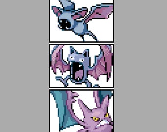 Zubat, Golbat, Crobat Pokemon Cross Stitch Pattern + Icons