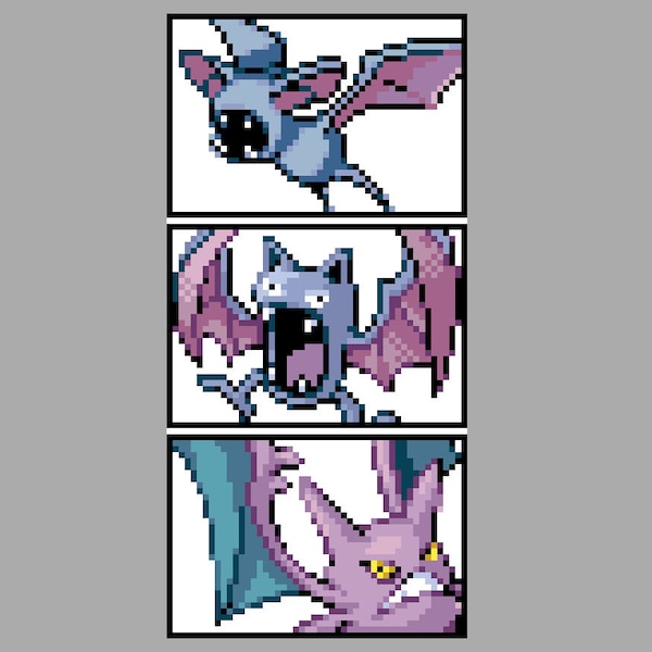 Zubat, Golbat, Crobat Pokemon Cross Stitch Pattern + Icons